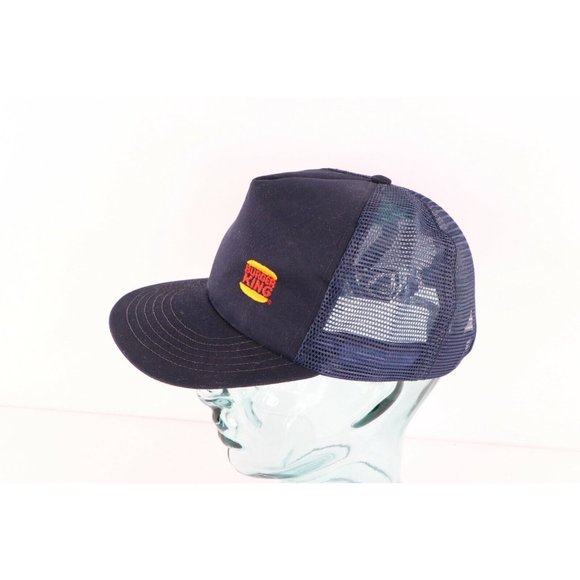 Vintage 90s Burger King Spell Out Mesh Trucker Hat Cap Snapback Navy Blue USA - Picture 3 of 8
